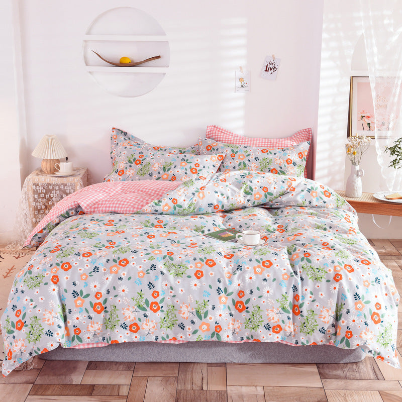 KTX-400083 Three-Piece Floral Duvet Cover Set with Linen and Cotton Bedding for 1.2m to 2.2m Beds