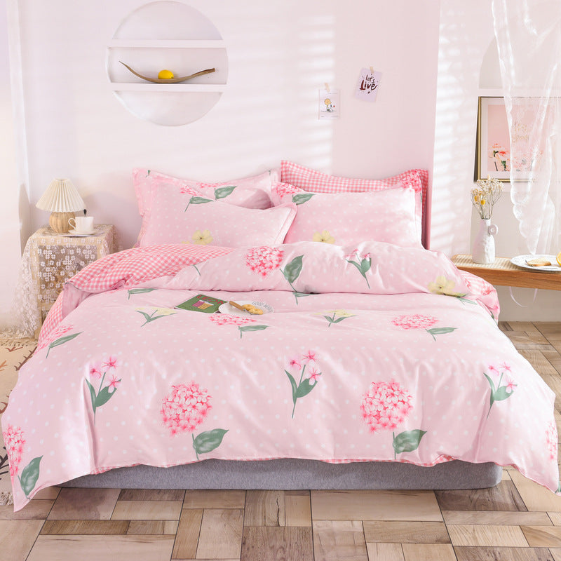 KTX-400083 Three-Piece Floral Duvet Cover Set with Linen and Cotton Bedding for 1.2m to 2.2m Beds
