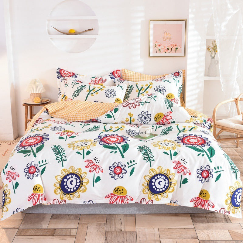 KTX-400083 Three-Piece Floral Duvet Cover Set with Linen and Cotton Bedding for 1.2m to 2.2m Beds