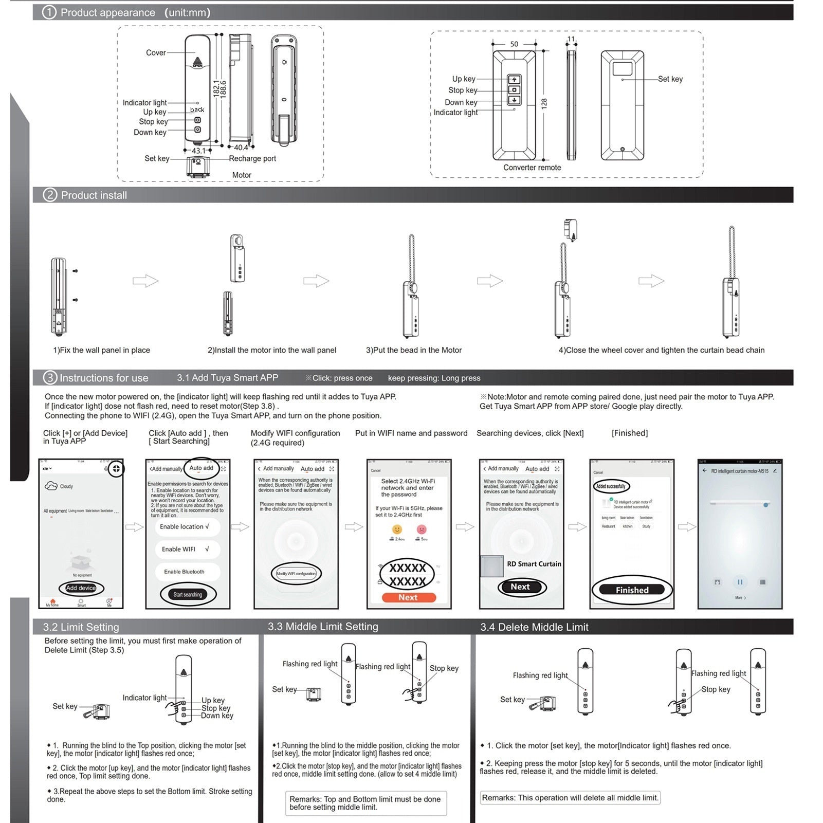 KTX-400467 Zigbee Battery-Powered Roller Shutter Motor with USB Charging and Remote Control