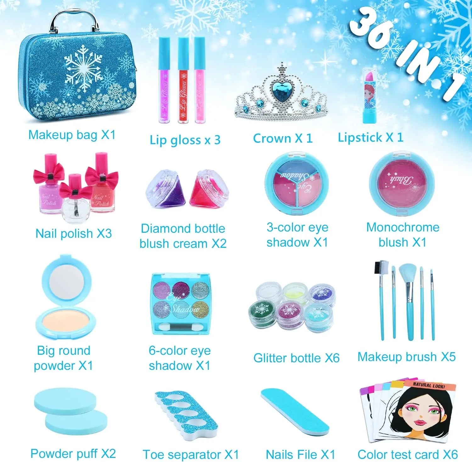 KTX-400595 Kids Pretend Play Makeup Kit with Mirror Bags for Ages 2-7 – Non-Toxic Plastic Toys