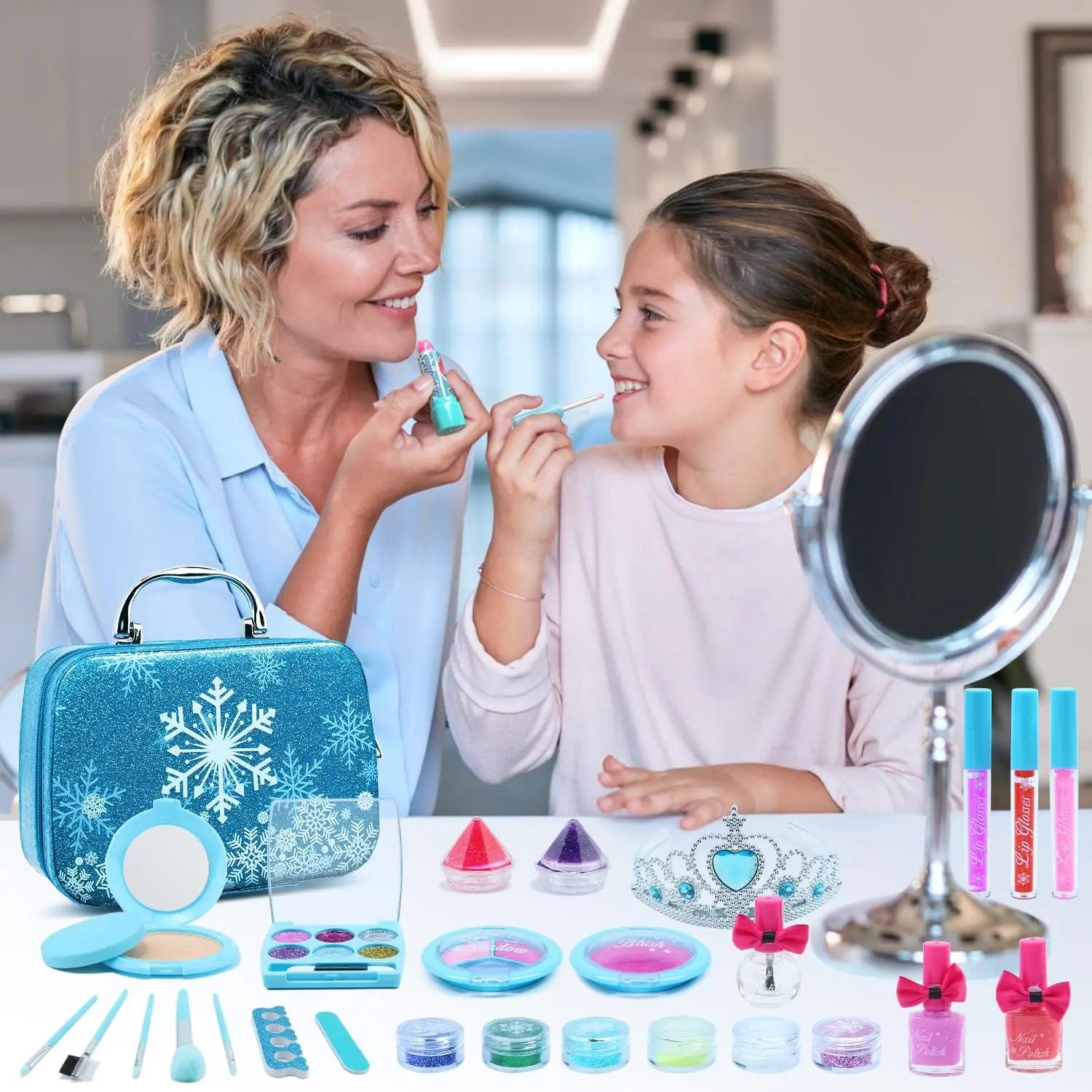 KTX-400595 Kids Pretend Play Makeup Kit with Mirror Bags for Ages 2-7 – Non-Toxic Plastic Toys