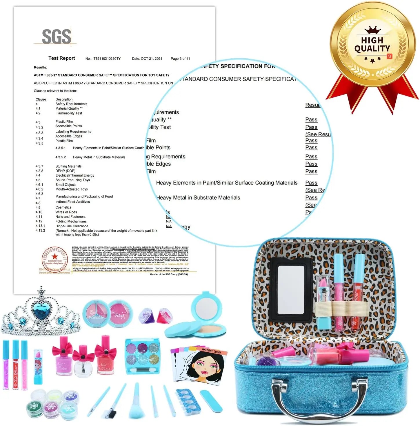 KTX-400595 Kids Pretend Play Makeup Kit with Mirror Bags for Ages 2-7 – Non-Toxic Plastic Toys