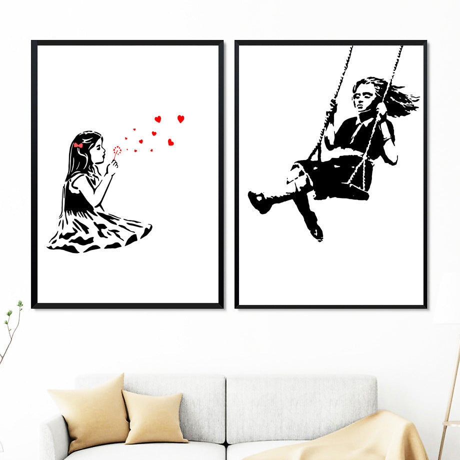 KTX-400851 Abstract Graffiti Girl Canvas Art for Modern Living Room Decoration