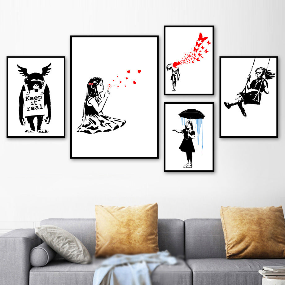 KTX-400851 Abstract Graffiti Girl Canvas Art for Modern Living Room Decoration