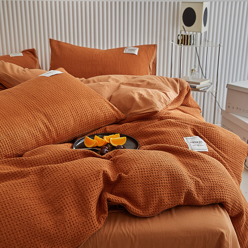 KTX-400915 White Waffle Cotton Bed Set - Four Piece Thermal Bedding Collection