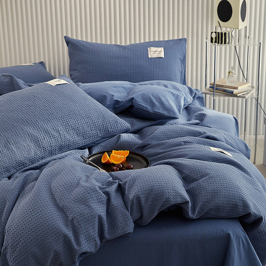 KTX-400915 White Waffle Cotton Bed Set - Four Piece Thermal Bedding Collection