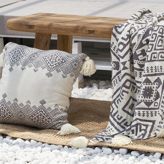 KTX-401235 Casual Cotton Tassel Knitted Towel Blanket - White 130x180cm