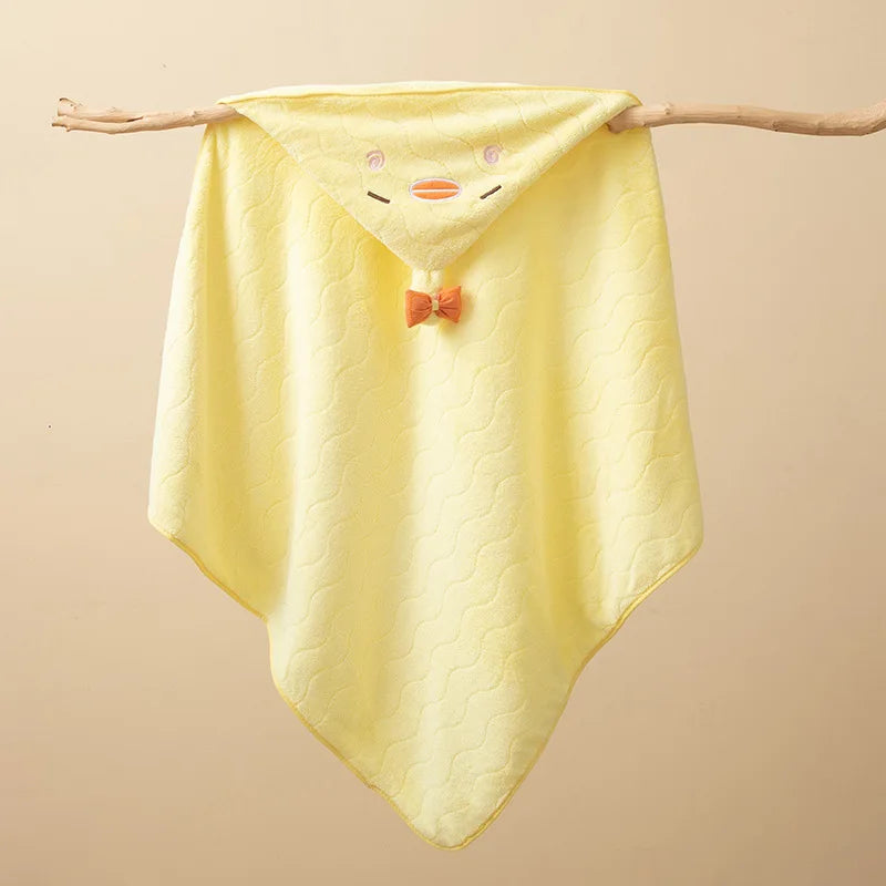 KTX-401747 Kids Animal Print Coral Fleece Hooded Bath Towel for Quick Drying and Comfortable Use