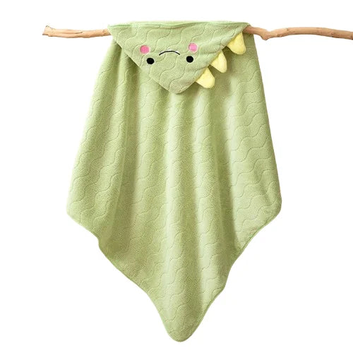 KTX-401747 Kids Animal Print Coral Fleece Hooded Bath Towel for Quick Drying and Comfortable Use