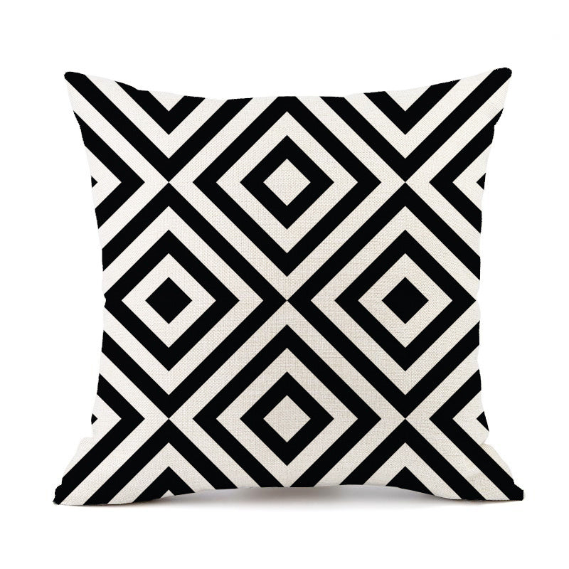 KTX-401747 Nordic Geometric Stripes Black and White Linen Pillow Cushion 45x45cm