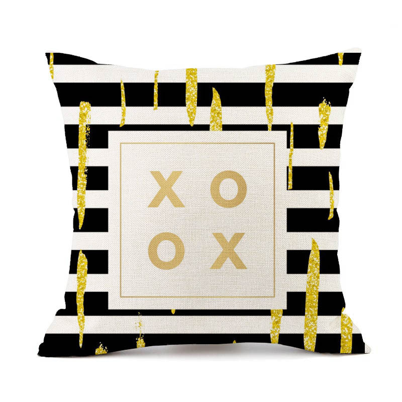 KTX-401747 Nordic Geometric Stripes Black and White Linen Pillow Cushion 45x45cm
