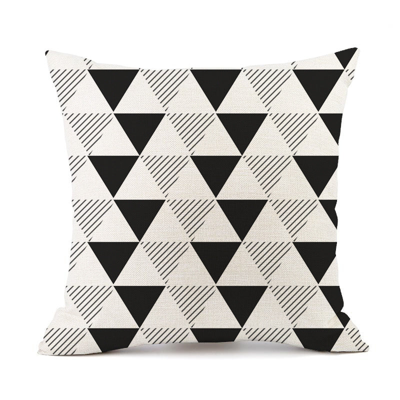 KTX-401747 Nordic Geometric Stripes Black and White Linen Pillow Cushion 45x45cm