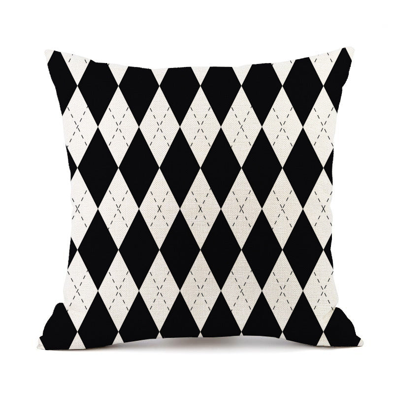 KTX-401747 Nordic Geometric Stripes Black and White Linen Pillow Cushion 45x45cm