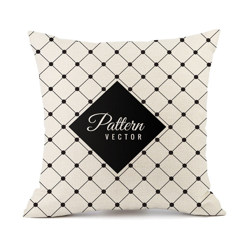 KTX-401747 Nordic Geometric Stripes Black and White Linen Pillow Cushion 45x45cm