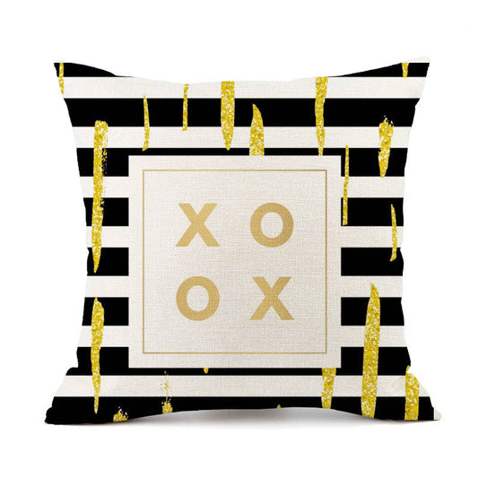 KTX-401747 Nordic Geometric Stripes Black and White Linen Pillow Cushion 45x45cm