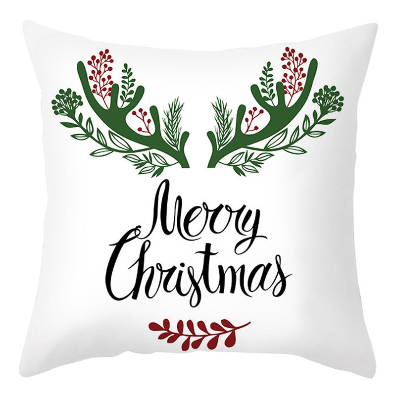 KTX-401875 Cartoon Letter Print Christmas Pillow Cover, 45x45cm, Soft PP Cotton Cushion for Sofas and Office