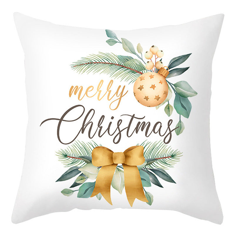 KTX-401875 Cartoon Letter Print Christmas Pillow Cover, 45x45cm, Soft PP Cotton Cushion for Sofas and Office