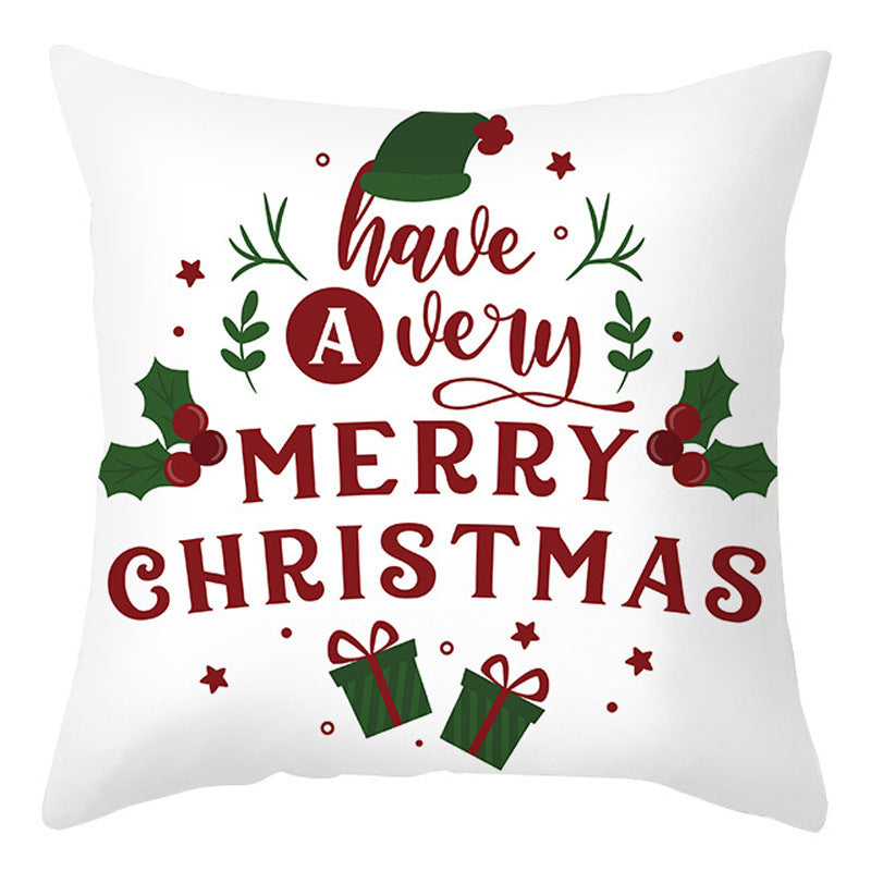 KTX-401875 Cartoon Letter Print Christmas Pillow Cover, 45x45cm, Soft PP Cotton Cushion for Sofas and Office