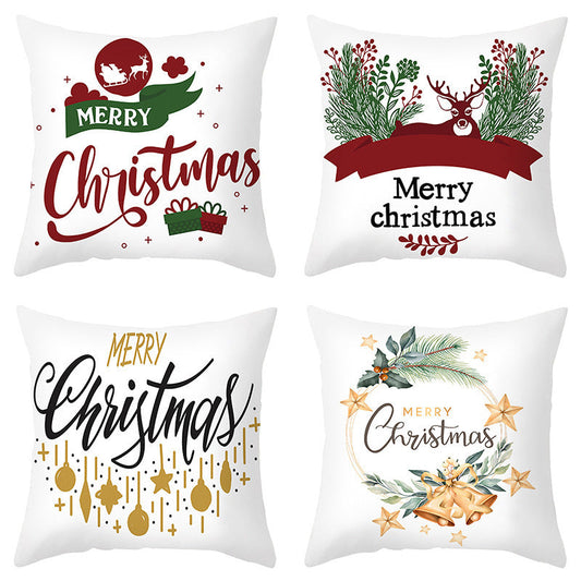 KTX-401875 Cartoon Letter Print Christmas Pillow Cover, 45x45cm, Soft PP Cotton Cushion for Sofas and Office