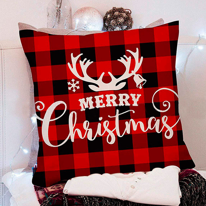 KTX-401875 Cartoon Letter Print Christmas Pillow Cover, 45x45cm, Soft PP Cotton Cushion for Sofas and Office