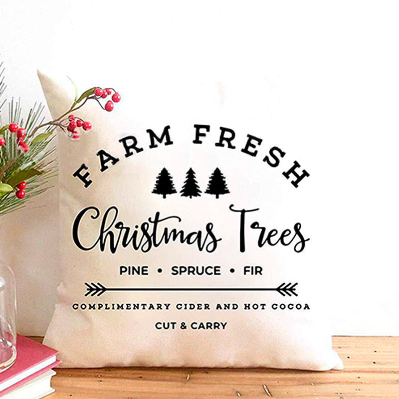 KTX-401875 Cartoon Letter Print Christmas Pillow Cover, 45x45cm, Soft PP Cotton Cushion for Sofas and Office