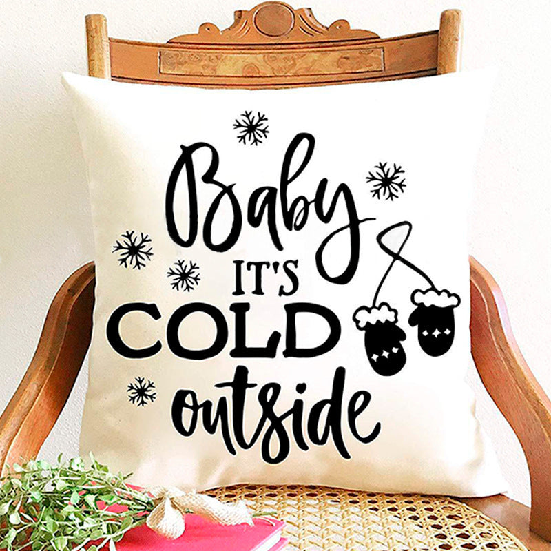 KTX-401875 Cartoon Letter Print Christmas Pillow Cover, 45x45cm, Soft PP Cotton Cushion for Sofas and Office