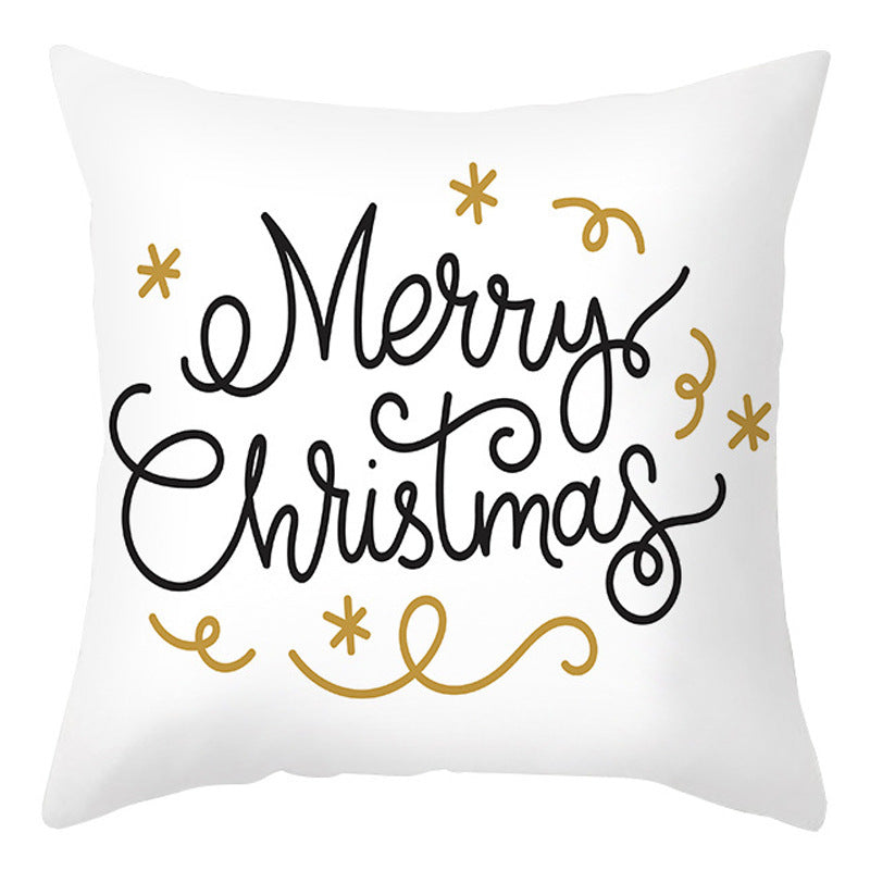 KTX-401875 Cartoon Letter Print Christmas Pillow Cover, 45x45cm, Soft PP Cotton Cushion for Sofas and Office