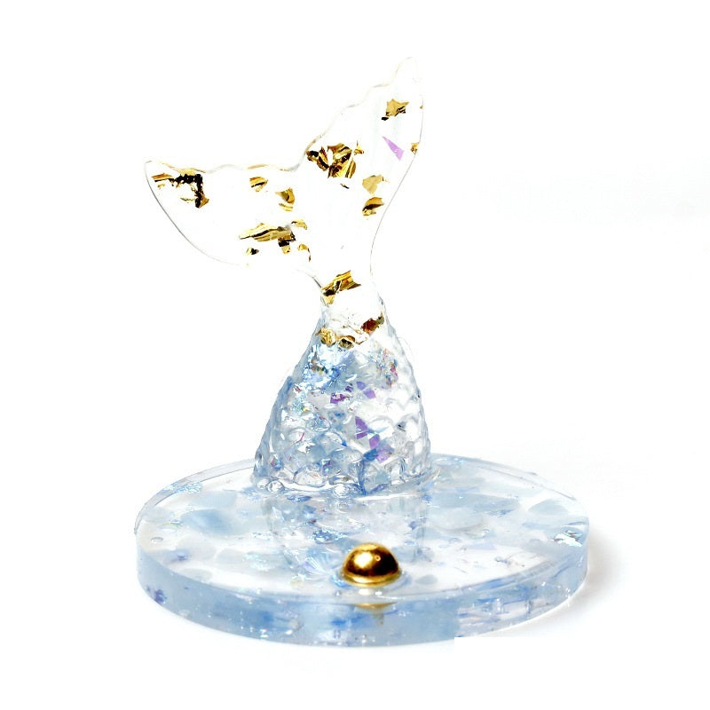 KTX-402131 Natural Resin Fish Tail Crystal Gravel Mobile Phone Holder Ornament - Perfect Gift for Various Occasions