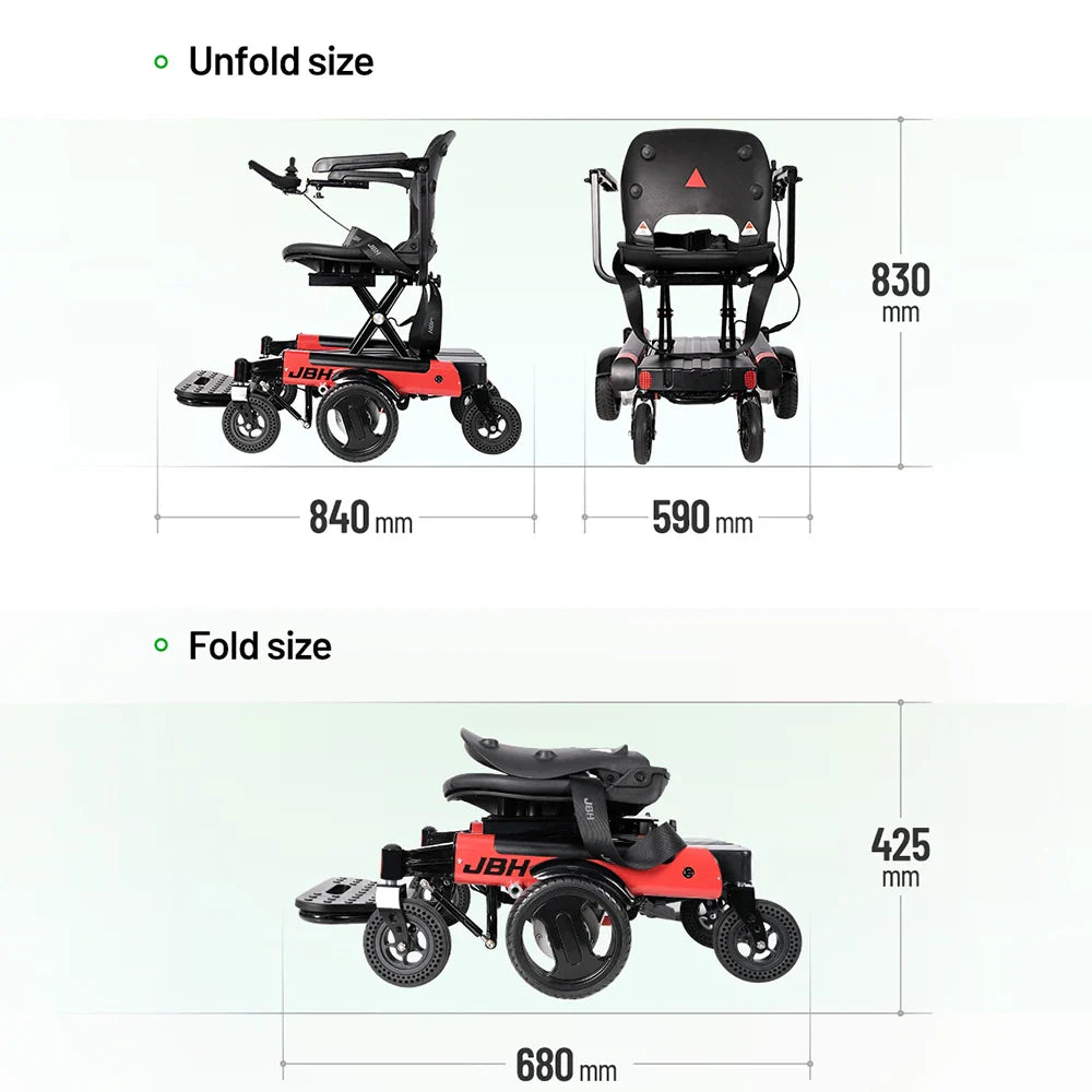 KTX-403091 Electric Power Wheelchair D07 with Removable Lithium Battery, 6 km/h Speed, 120KG Load Capacity, Red