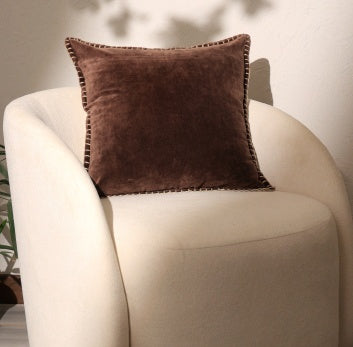 KTX-404179 Stonewashed Cotton Velvet Pillow with Hand-Stitched Edges, 19x19 Inch, Soft Plush Feel