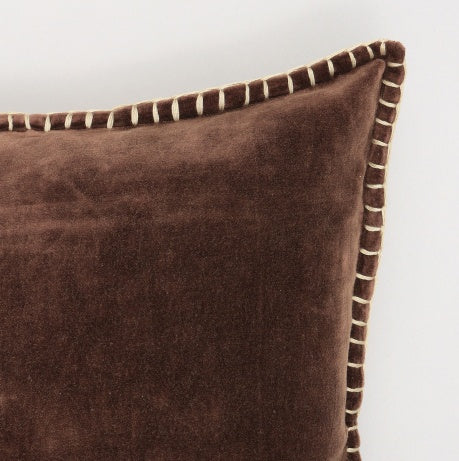 KTX-404179 Stonewashed Cotton Velvet Pillow with Hand-Stitched Edges, 19x19 Inch, Soft Plush Feel