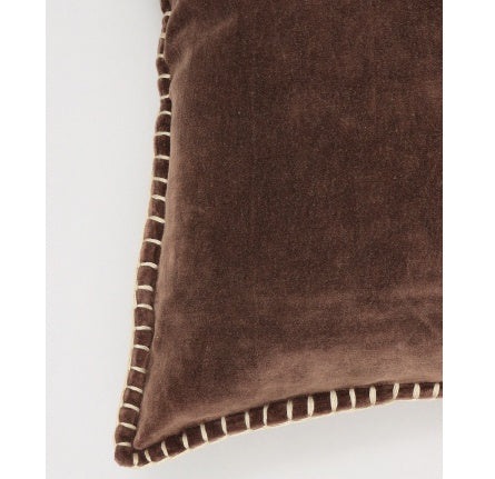 KTX-404179 Stonewashed Cotton Velvet Pillow with Hand-Stitched Edges, 19x19 Inch, Soft Plush Feel