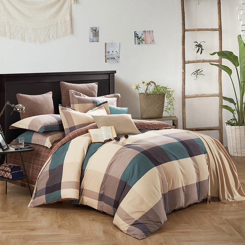 KTX-404371 Cotton Brushed Striped Plaid Four-Piece Set