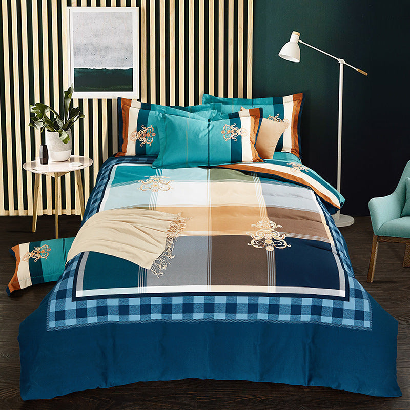 KTX-404371 Cotton Brushed Striped Plaid Four-Piece Set