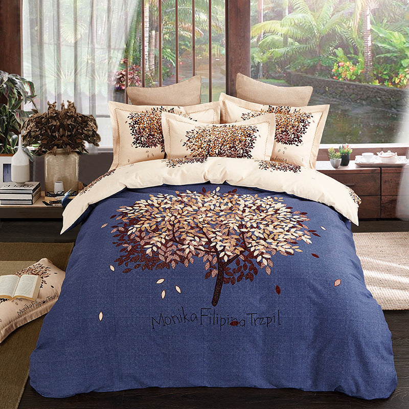 KTX-404371 Cotton Brushed Striped Plaid Four-Piece Set