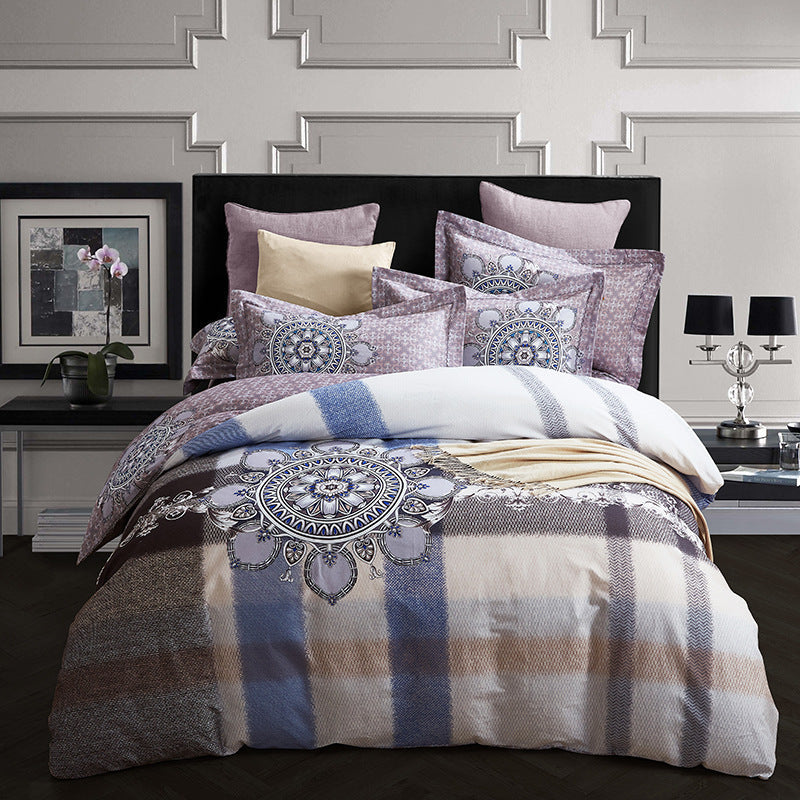 KTX-404371 Cotton Brushed Striped Plaid Four-Piece Set