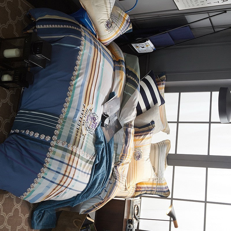 KTX-404371 Cotton Brushed Striped Plaid Four-Piece Set