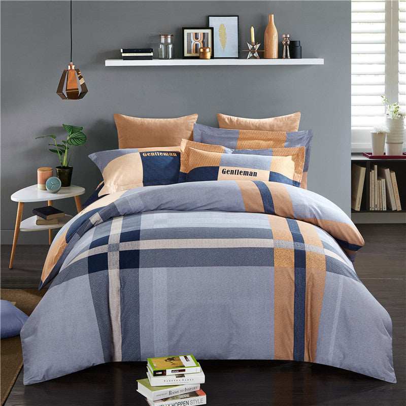 KTX-404371 Cotton Brushed Striped Plaid Four-Piece Set