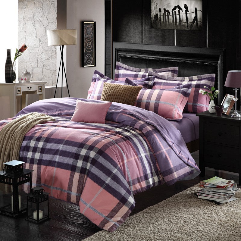 KTX-404371 Cotton Brushed Striped Plaid Four-Piece Set