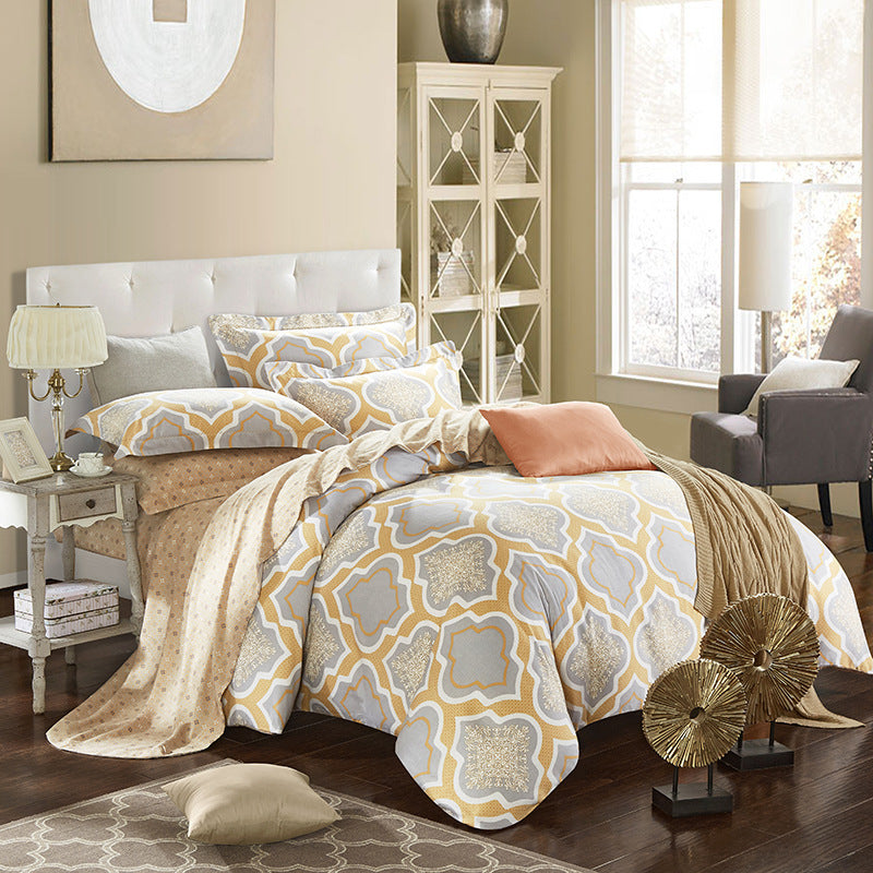 KTX-404371 Cotton Brushed Striped Plaid Four-Piece Set