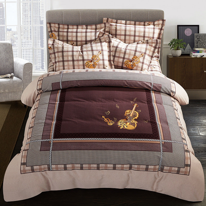 KTX-404371 Cotton Brushed Striped Plaid Four-Piece Set