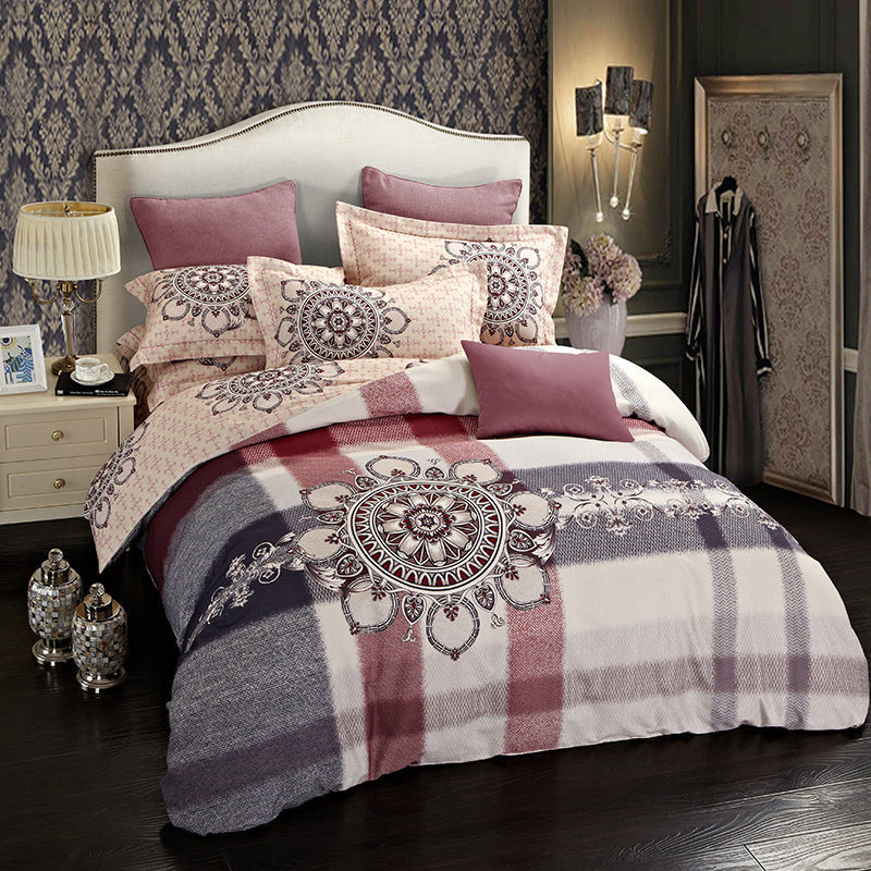 KTX-404371 Cotton Brushed Striped Plaid Four-Piece Set