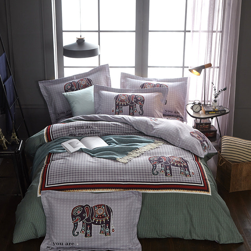 KTX-404371 Cotton Brushed Striped Plaid Four-Piece Set