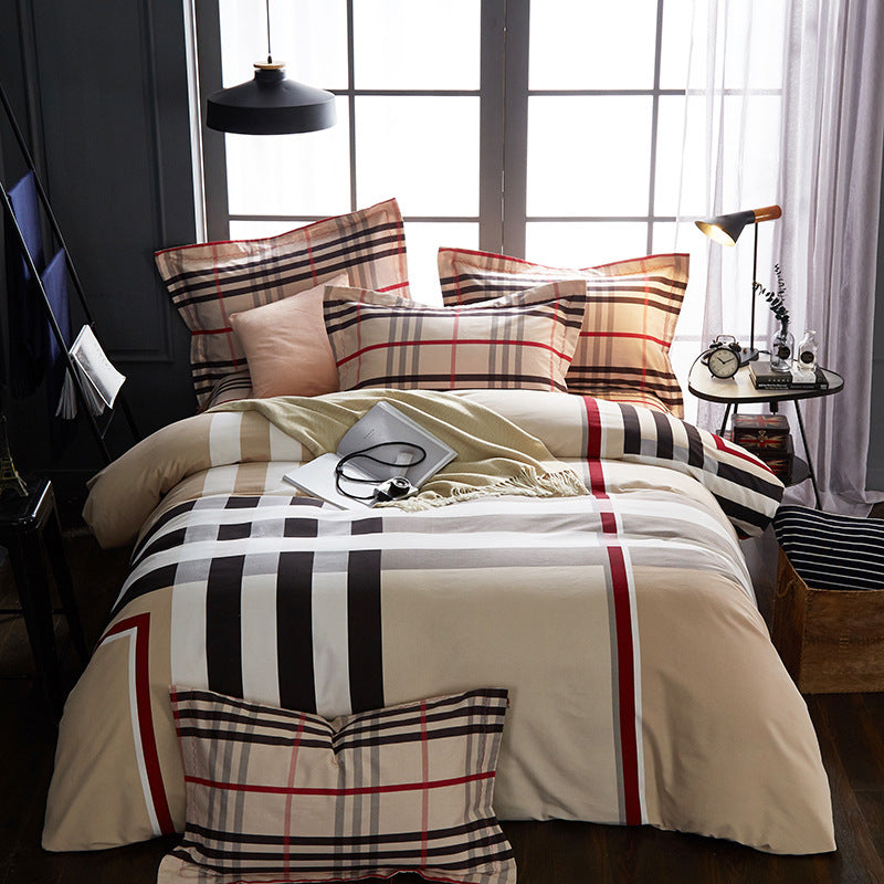 KTX-404371 Cotton Brushed Striped Plaid Four-Piece Set