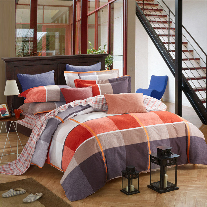 KTX-404371 Cotton Brushed Striped Plaid Four-Piece Set