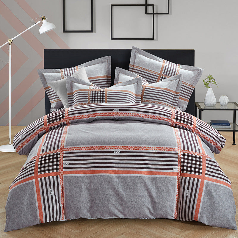 KTX-404371 Cotton Brushed Striped Plaid Four-Piece Set
