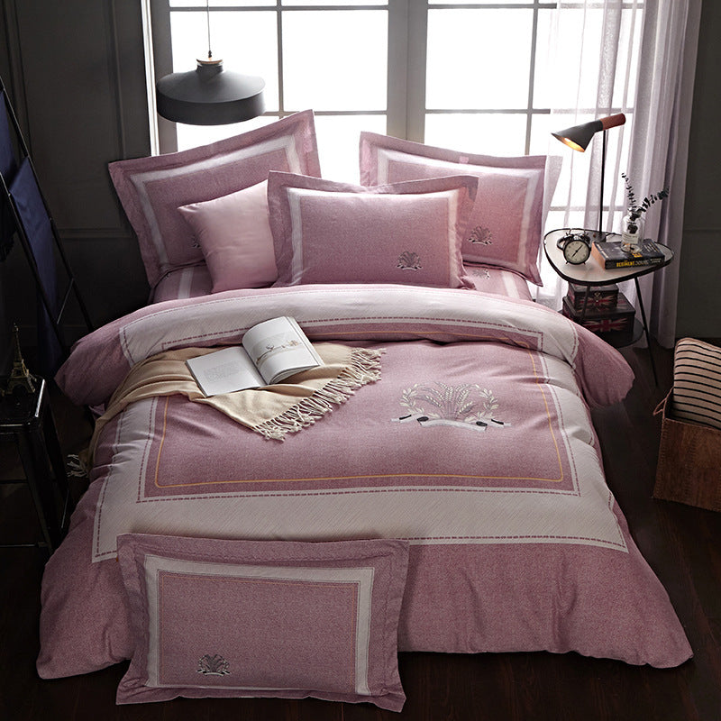 KTX-404371 Cotton Brushed Striped Plaid Four-Piece Set