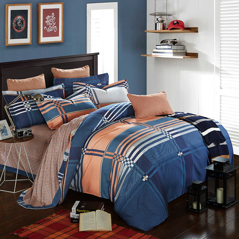 KTX-404371 Cotton Brushed Striped Plaid Four-Piece Set