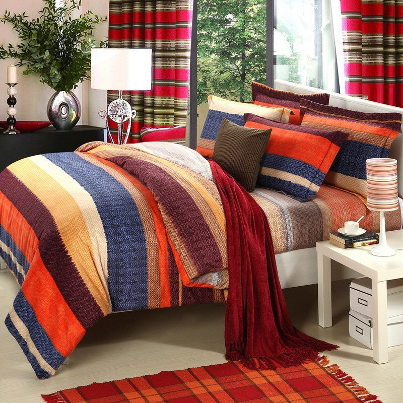 KTX-404371 Cotton Brushed Striped Plaid Four-Piece Set